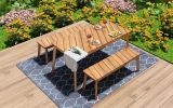 Acacia Wood Table Bench Dining Set For Outdoor & Indoor 3 Pieces