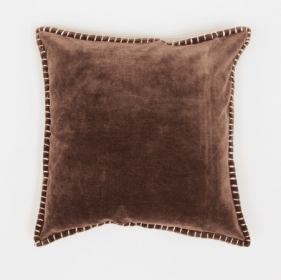Stonewashed Cotton Velvet Throw Pillow With Decorative Hand-stitched Edges-19X19 Inch (Option: Brown Mix)