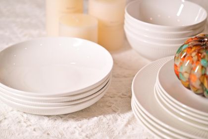 Ivory White Dandilion Bone China Dinnerware Set, 16 Pieces, Service For 4, Plates, Dishes, Bowls Set, Microwave And Dishwasher Safe (Option: Ivory White)