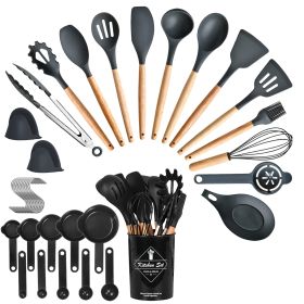 35 Pcs Kitchen Cooking Utensils Set, Spatulas, Baking Utensils, Spoons, measuring cups, etc., 4 Colors Options (Color: Black)