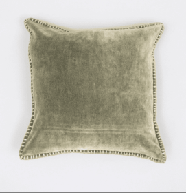 Stonewashed Cotton Velvet Throw Pillow With Decorative Hand-stitched Edges-19X19inch (Option: Olive)