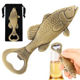 Fish shaped Sea Bass Bottle Opener With Velvet Bag, Exclusive Gift For Fishing Enthusiasts, Bar Tool For Beer Enthusiasts, Ideal For Home And Bar (Option: Bronze)
