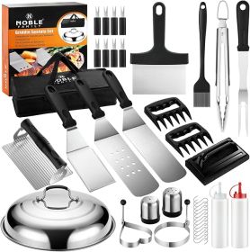 37 PC Flat Top Grill Accessories Set - Must Have For Your Outdoor With Professional Griddle Spatula, Cleaning Kit, Grill Basting Cover & more (Option: Stainless steel)