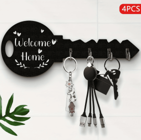 Key Organizing Sign With 4 Hooks (Color: Black)