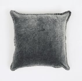 Stonewashed Cotton Velvet Throw Pillow With Decorative Hand-stitched Edges-19X19 Inch (Option: Charcoal)