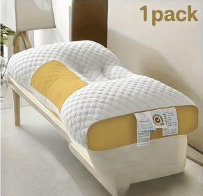 Pillow, Contoured Cotton Massage Pillow 1pack in Pink or Yellow (Color: Yellow)