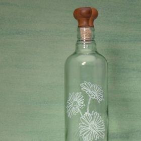 Transparent Glass Water Bottle With Stopper, Beautiful Etched Design (Option: Transparent belt daisy)