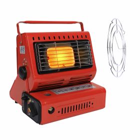 2 In 1 Portable Butane Burner Heater Outdoor Butane Gas Heater Warmer Heating Cooking Stove Cooker For Camping Fishing RV Travel (Color: Red)
