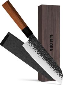 8 Inch Gyuto Knife - Professional Japanese Chef Knife - 3 Layers High Carbon Steel - Hand Hammered Blade Kitchen Knife (Option: Santoku knife)