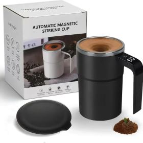 Stainless Steel Self-stirring Coffee Cup With Lid, Automatic Coffee Stirring Cup,  LED Intelligent Temperature Display (Color: Black)