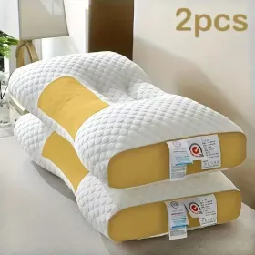 Pillows, Contoured Cotton Massage Pillow 2pack, Purple, Pink or Yellow (Color: Yellow)