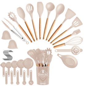35 Pcs Kitchen Cooking Utensils Set, Spatulas, Baking Utensils, Spoons, measuring cups, etc., 4 Colors Options (Color: Khaki)