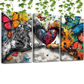 Wall Art 3pcs Hands Holding Heart with Butterflies Canvas Prints For Home Decor, various sizes (Option: 32X24inch)