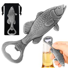 Fish shaped Sea Bass Bottle Opener With Velvet Bag, Exclusive Gift For Fishing Enthusiasts, Bar Tool For Beer Enthusiasts, Ideal For Home And Bar (Option: Dark Silver)