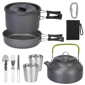 12 Pcs Camping Cookware Set, Aluminum Pot Pan Kettle Cup Fork Spoon Knife With Storage Bags For Hiking Picnic Outdoor (Option: 12Pcs)