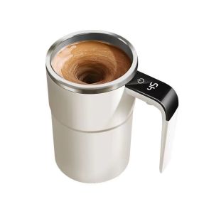 Stainless Steel Self-stirring Coffee Cup With Lid, Automatic Coffee Stirring Cup,  LED Intelligent Temperature Display (Color: White)