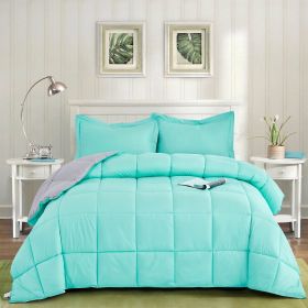 Traditional Microfiber Reversible 3 Piece Comforter Set in Blue/Grey (size: Full/Queen)