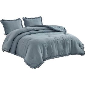 Blue Stone Washed Ruffled Edge Microfiber Comforter Set (size: King)
