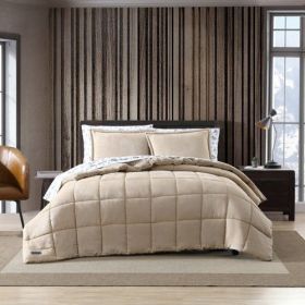 Plush Sherpa Reversible Micro Suede Comforter Set in Beige (size: King)