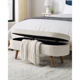 Mid-Century Modern Boho Style Linen Bedroom Storage Bed Bench (Color: Beige)