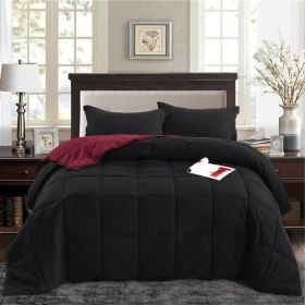 Traditional Microfiber Reversible 3 Piece Comforter Set in Black/Maroon (size: King/Ca King)