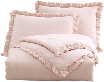 Pink Ruffled Stone Washed Edge Microfiber Comforter Set (size: King)