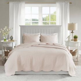 Reversible Scalloped Edges Microfiber Quilt Set in Blush (size: King)