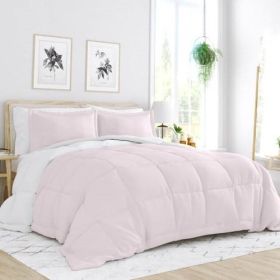 Microfiber Reversible Comforter Set Blush Pink and White (size: King/Ca King)