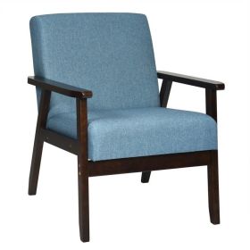 Accent Chair, Retro Modern Classic Linen Wide with Espresso Wood Frame (Color: Blue)