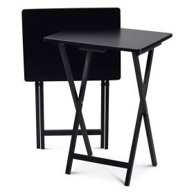 Folding TV Tray Table Set of 2 - in Wood Finish (Color: Black)