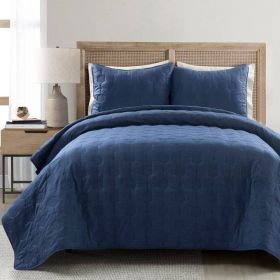 Lightweight Blue Textured Cotton 3 Piece Quilt Set (size: King)