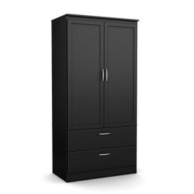 Wardrobe Armoire, Modern Two Door with Two Drawers (Color: Black)