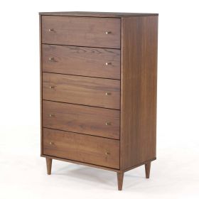 Chest, Farmhouse Rustic Mid Century, 5 Drawer (Color: Walnut)