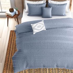 5-Piece 100-Percent Cotton Clip Dot Boho Comforter Set in Denim Blue (size: King)