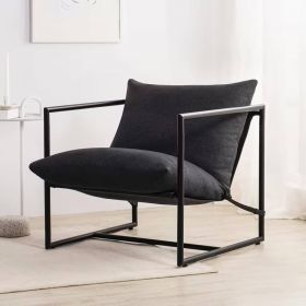 Accent Chair Modern Upholstered with Metal Frame (Color: Dark Grey)