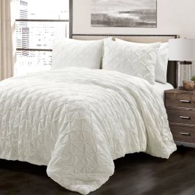 Soft Pleated Cotton 3 Piece Comforter Set White (size: King)