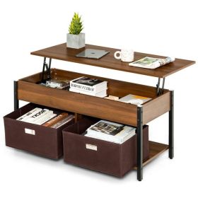 Coffee Table, Lift-Top Multi Purpose with 2 Storage Drawers Bins (Color: Brown)