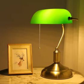 Bankers Lamp Desk Light Table Lamp with Green Glass Shade (Color: Antique Brass)