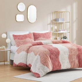 Pink Blush White Reversible Soft Sherpa Faux Fur 3-PC Comforter Set (size: Full/Queen)