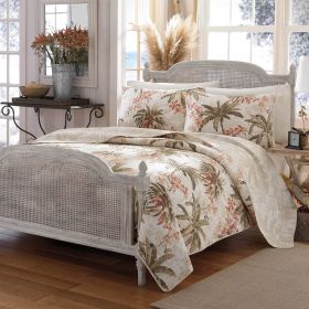 Quilt Set, Cotton Coastal Palm Tree Floral 3 Piece Reversible (size: Full/Queen)