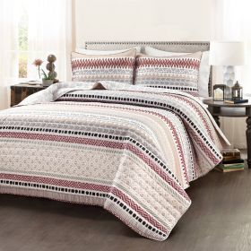 Lightweight Red Purple Black Tan Desert Stripe Reversible 3 Piece Quilt Set (size: King)