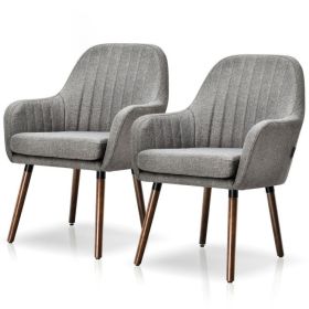 Accent Chairs, set of 2, Retro Linen Upholstered with Stylish Wood Legs (Color: Grey)