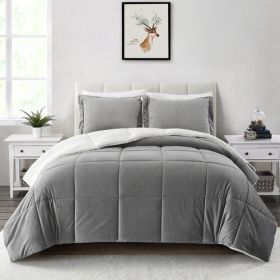 Plush Microfiber Reversible Comforter Set in Grey (size: King)