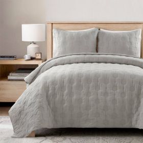 Hexagon Pattern Lightweight Grey Textured Cotton 3 Piece Quilt Set (size: King/Ca King)