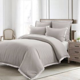 French Country Grey 5-Piece Lightweight Comforter Set with Lace Trim (size: King)