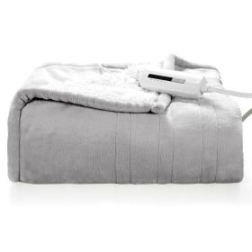 Throw Blanket, Heated Electric Sherpa (Color: Grey/White)