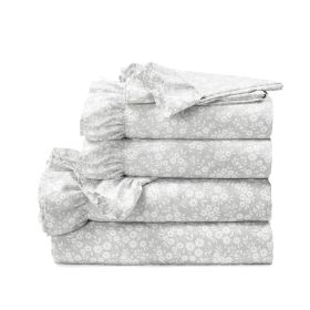 Grey Ruffle Floral Polyester 6 Piece Sheet Set (size: King)