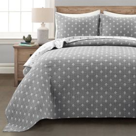 Reversible Cotton Yarn Woven Quilt Set in Grey and White (size: King)
