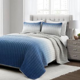 Blue Grey Lightweight Crinkle Fabric 3 Piece Quilt Set (size: King)