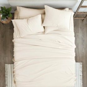 Ivory Beige Wrinkle Resistant Microfiber/Polyester Sheet Set (size: King)